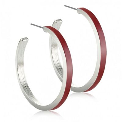 Designer red inlay silver hoop earring